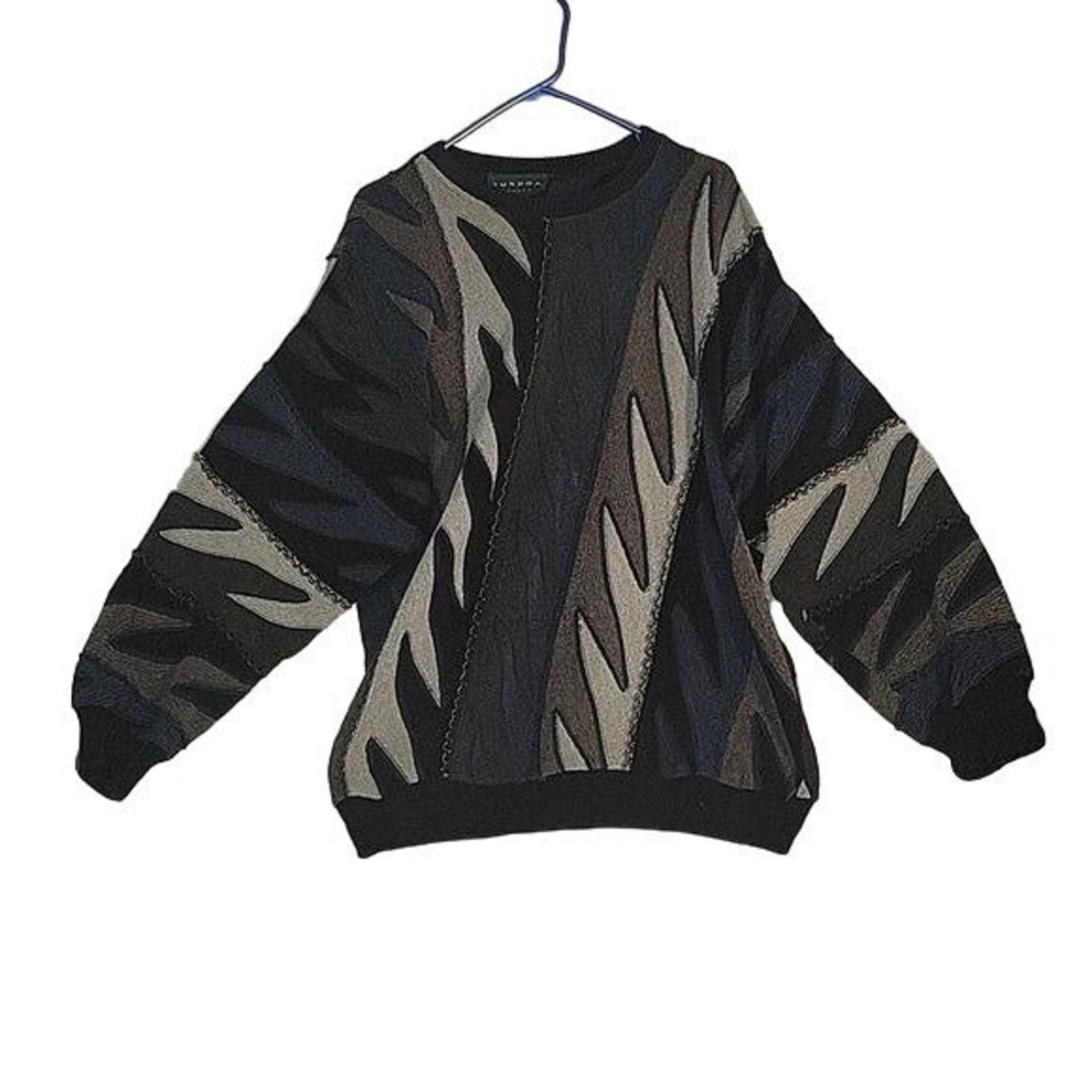 TUNDRA Canada Men's abstract knit Crosby style sweater L Cosby Show Vintage 90's